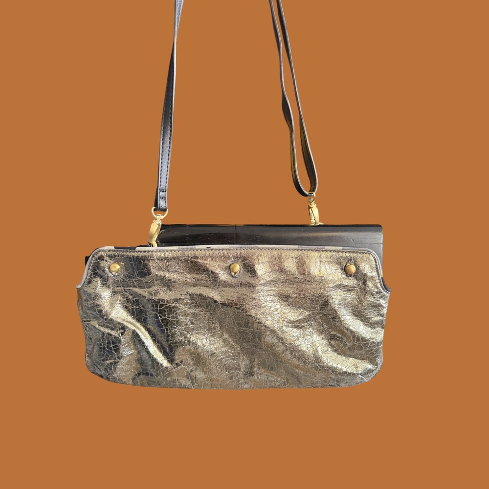 DEESIGNS by Dee Ocleppo Metallic Gold Convertible Clutch Crossbody Bag - Picture 3 of 8